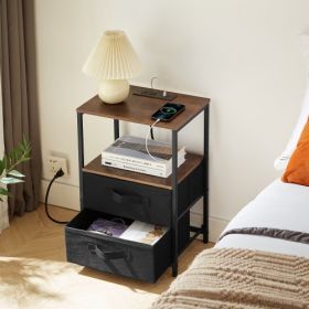Tea Table With Charging Station (Color: Brown)