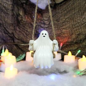 Resin Ghost Swing Garden Statues, Outdoor Holiday Decorations, Hanging Tree Decorations, Elf Images With A Universal Seasonal Theme, No Electricity An (Color: White)