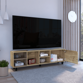 Conquest Tv Stand For TV S , Four Open Shelves, Five Legs, Light Oak (Option: Light Oak)