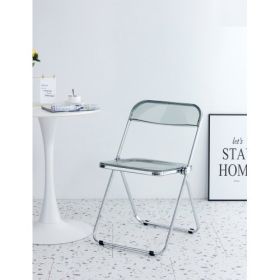 Grey Clear Folding Chair PC Plastic Living Room Seat (Color: Grey)