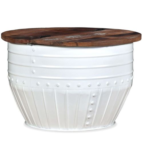 vidaXL Coffee Table Solid Reclaimed Wood White Barrel Shape