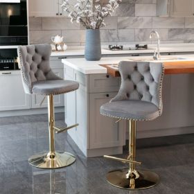 Golden Swivel Velvet Barstools Adjusatble Seat Height From 25-33 Inch Gray,Set Of 2 (Option: Gray)