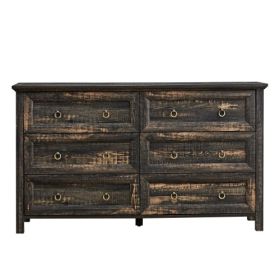 Fiberboard Farmhouse 6-Drawer Bedroom Dressing Table (Option: Dark Oak)
