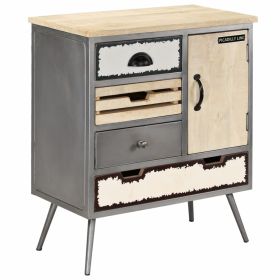 vidaXL Sideboard Solid Mango Wood and Steel 65x33x76 cm (Option: as picture)