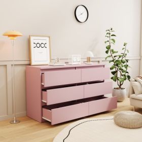 Particle Board 6 Drawer Cabinet Dressing Table (Color: Pink)
