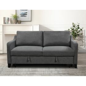 69 Inches 3-in-1 Convertible Queen Sofa Bed, Modern Fabric Love Seat Futon Sofa Sofa With Pull-out Bed, Love Seat Lounge Sofa With Reclining Back, Liv (Option: Dark gray)