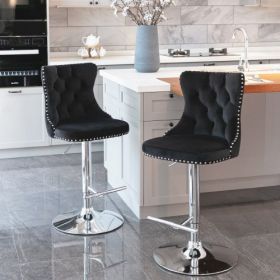 Swivel Velvet Barstools Adjusatble Seat Height From 25-33 Inch Black,Set Of 2 (Color: Black)