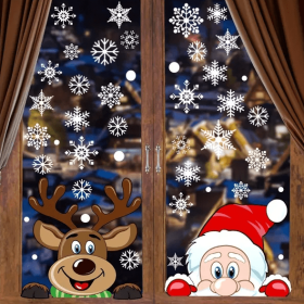 4 Sheets Christmas Window Clings Snowflake Snowman Moose Elk Pattern Window Decals Reusable Static Stickers For Christmas Holiday Birthday Home Decora (Option: Multicolor)
