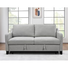69 Inches  3-in-1 Convertible Queen Sofa Bed, Modern Fabric Double Sofa Bed With Pull-out Bed, Small Double Sofa With Reclining Backrest, Living Room (Option: Light Gray)