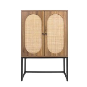 Natural Rattan 2 Doors With Built-in Adjustable Shelves, Easy To Assemble, Separate Cabinet For Living Room And Bedroom (Option: Walnut color)