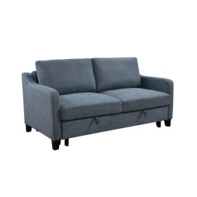 69 Inches 3in-1 Convertible Queen Sofa Bed, Modern Fabric Double Sofa Bed With Pull-out Bed, Small Double Sofa With Reclining Backrest, Living Room Fu (Color: Dark blue)