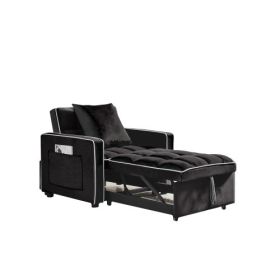 3-in-1 Sofa Bed Chair Fold-out Sofa Bed Adjustable Back Sofa Chaise Longue Single Bed Modern Chair For Adults Bed In Black (Color: Black)
