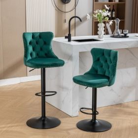 Swivel Velvet Barstools Adjusatble Seat Height From 25-33 Inch Green,Set Of 2 (Color: Green)