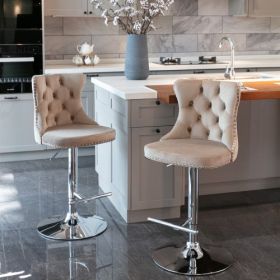 Swivel Velvet Barstools Adjusatble Seat Height From 25-33 Inch Khaki,Set Of 2 (Color: Khaki)