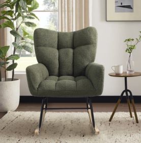 Teddy Fabric Rocking Chair, Modern Rocking Accent Chair For Nursery, Living Room, Bedroom, Deep Green (Option: Olive Green)