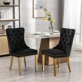 High-end Tufted Solid Wood Contemporary Velvet Upholstered Dining Chair With Golden Stainless Steel Plating Legs (Color: Black)