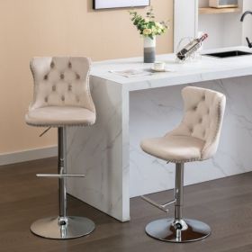 Swivel Velvet Barstools Adjusatble Seat Height From 25-33 Inch Beige,Set Of 2 (Color: Beige)
