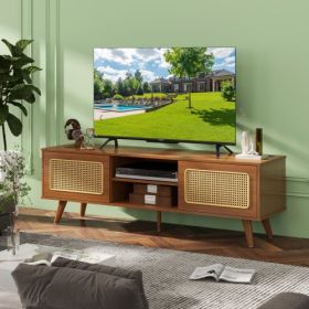 Mid Century Modern Rattan TV Stan , Entertainment Cabinet (Option: Black Brown)