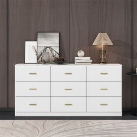 Modern White 9-Drawer Dresser For Bedroom - Ample Storage Wide Chest Of Drawers, Sturdy Safe (Option: Antique white)