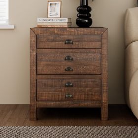 Rustic Farmhouse Style Three-Drawer Solid Pine Wood Nightstand With Cup Pulls And Integrated Charge Station (Color: Brown)