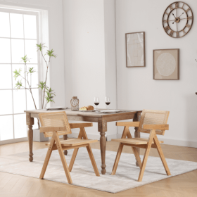 Hengming Cane Solid Wood Dining Chair, Hand Made Cane Armchair, Suitable For Living Room, Dining Room, Balcony, Garden Leisure Armchair,set Of 2 (Option: Khakiyellow)