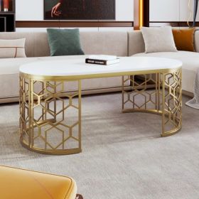 Oval Shaped Coffee Table (Option: WhiteGold)