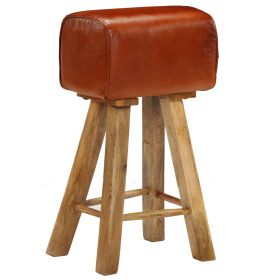 vidaXL Bar Chairs 2 pcs Real Leather and Solid Mango Wood (Option: as picture)