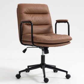 Medium Backrest Home Desk Work Chair With Wheels And Arms (Color: Brown)