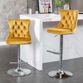 Swivel Velvet Barstools Adjusatble Seat Height From 25-33 Inch Gold,Set Of 2 (Color: Gold)