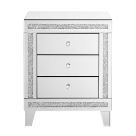 21.5 InchesX 15.8inchesX 26.8inchesSILVER MIRROR THREE-DRAWER CABINET, MULTI-PURPOSE STORAGE CABINET (Option: Argent)