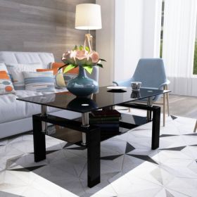 Rectangular Black Glass Coffee Table (Color: Black)