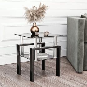 1-Piece Modern Tempered Glass Tea Table Coffee Table End Table, Square Table For Living Room, Black (Color: Black)
