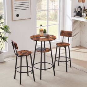 Round Bar Stool Set With Shelves, Stool With Backrest Rustic Brown (Option: Rustic Brown)