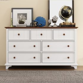 Wooden Captain Seven-Drawer Dresser For Bedroom, Living Room, Kids' Room, White Walnut (Option: WhiteWalnut)