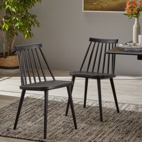 Farmhouse Spindle Back Dining Chairs, Set Of 2, Black (Color: Black)