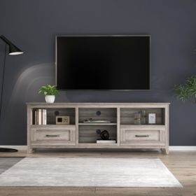 70.08 Inch Length TV Stand For Living Room And Bedroom, With 2 Drawers And 4 High-Capacity Storage Compartment, Grey Walnut (Color: Grey)