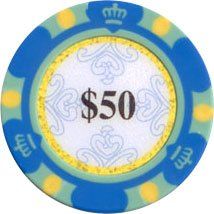 25pc 13.5g Monte Carlo Clay Poker Chips (9 colors) (Option: Blue $50)