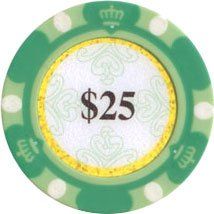 25pc 13.5g Monte Carlo Clay Poker Chips (9 colors) (Option: Green $25)