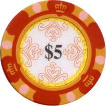 25pc 13.5g Monte Carlo Clay Poker Chips (9 colors) (Option: Red $5)