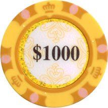 25pc 13.5g Monte Carlo Clay Poker Chips (9 colors) (Option: Yellow $1000)