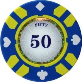 25pc 13.5g Stripe Suited V2 Clay Poker Chips (10 colors) (Option: Blue 50)